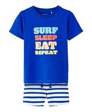 Name It Surf Sleep Eat Repeat T-Shirt & Shorts Set - Blue