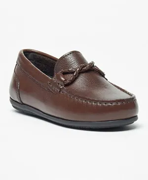 Mister Duchini Solid Slip-On Moccasins with Textured Trim - Brown