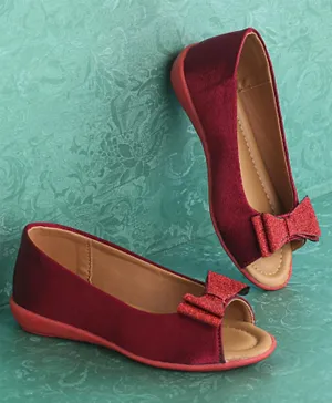 باين كيدز - حذاء بالارينا للأطفال مزين بعقدة فيونكة للحفلات  - لون أحمر