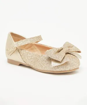 Juniors - Bow Accented Glitter Textured Mary Jane Shoes - Gold