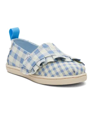 TOMS Gingham Ruffle Tiny Alpargata Shoes - Island Blue