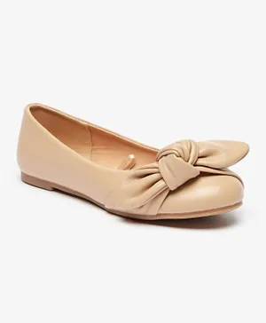 Little Missy - Bow Accent Slip-On Round Toe Ballerina Shoes - Beige