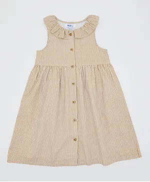 R&B Kids - Stripe Front Button Dress - Brown