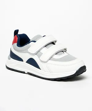 Juniors - Colourblock Sneakers with Hook and Loop Closure - White