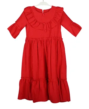 فاين لوك - فستان مطرز - أحمر