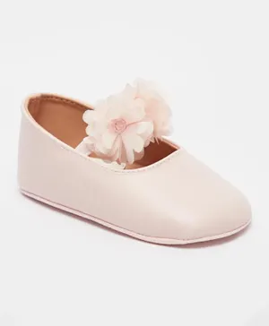 Barefeet - Flower Applique Slip-On Shoes with Elasticated Strap - Pink