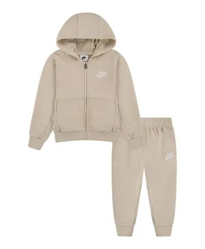Nike Cotton Blend Logo Embroidered Hooded Jacket & Joggers/Co-ord Set - Sand Drift