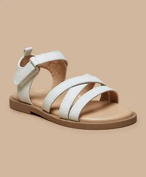 Juniors - Solid Strap Sandals with Hook and Loop Closure - White