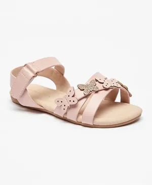 Flora Bella By Shoexpress - Butterfly Accent Sandals With Hook And Loop Closure - Pink