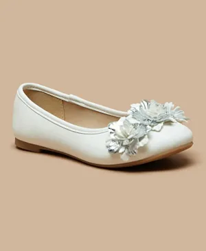 Flora Bella By Shoexpress-  Applique Detail Slip-On Round Toe Ballerina Shoes - White