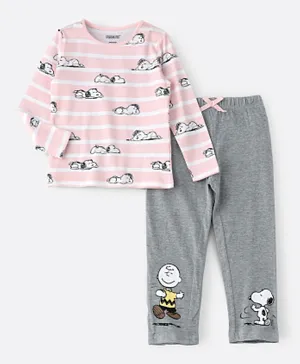 Peanuts - Snoopy Pajama Set - Pink & Grey