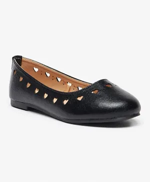 Celeste Girls' Cutwork Detail Slip-On Round Toe Ballerina Shoes - Black