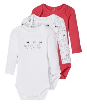 Name It 3 Pack Full Sleeves Printed Bodysuits - White & Red
