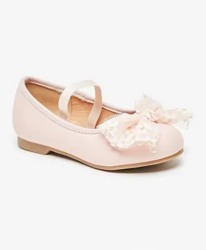 Juniors - Ballerina Shoes With Floral Bow Accent And Elasticated Strap - Pink