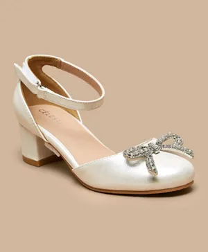 Celeste Girls' Bow Accented Block Heeled Ballerina Shoes - White