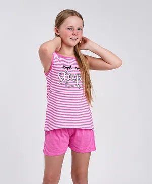 Minoti Sleepy Stripe Short Pyjama Set - Pink
