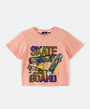 Jam Skate Board Ribbed Neckline T-Shirt - Peach