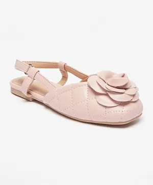 Little Missy - Floral Detail Slingback Ballerina Shoes - Pink