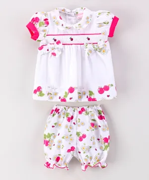 Rock a Bye Baby Smocked Top And Cherry Print Bloomer Shorts Set - Pink