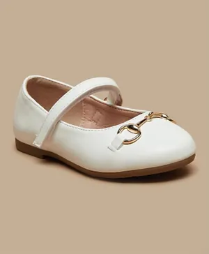 Flora Bella By Shoexpress - Metal Accent Round Toe Ballerina Shoes - White