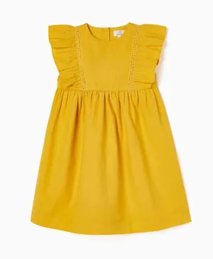 Zippy Round Neck Trendy Dress - Yellow