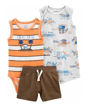 Carter's - 3-Piece Orange Tropical Shorts & Romper Set - Multicolor