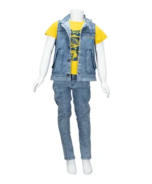 فاين لوك - طقم ملابس جينز بناتي - أزرق، أصفر
