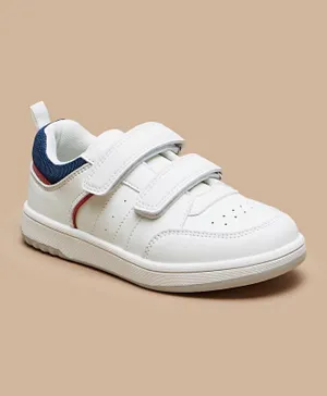 Juniors - Solid Sneakers With Hook And Loop Closure - White