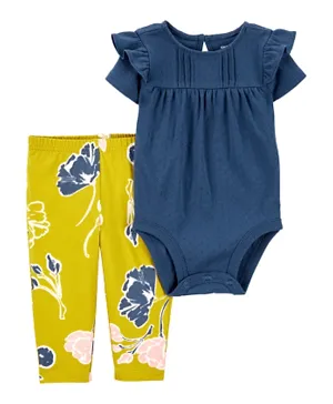 Carter's - 2-Piece Floral Bodysuit Pant Set - Blue Yellow