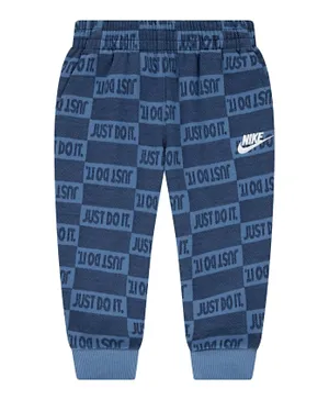 Nike Cotton Blend Just Do It All Over Printed & Logo Embroidered Joggers - Midnight Navy