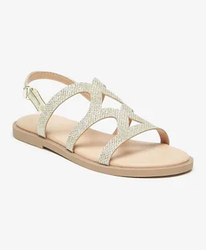 Little Missy Textured Strap Sandals with Hook and Loop Closure - Gold