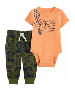 Carter's 2 Piece Alligator Bodysuit Pants Set - Orange And Green