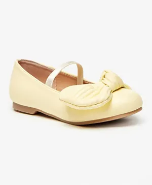 Juniors - Ballerina Shoes with Bow Accent and Elasticated Strap - Yellow
