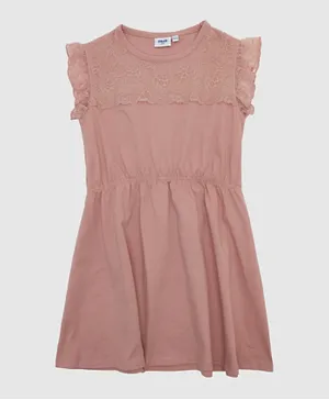 R&B Kids - Solid Dress with Laid on Lace - Pink