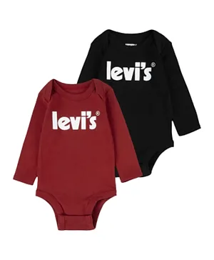 Levi's® Long Sleeve Poster Logo Bodysuit 2-Pack - Red, Black