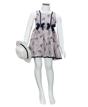 Finelook - Girl Floral Printed Dress With Cap - Pink
