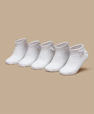 LBL by Shoexpress - Textured Ankle Length Socks with Scallop Hem and Bow (5 Pairs) - White