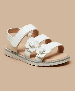 Juniors - Floral Applique Sandals with Hook and Loop Closure - White