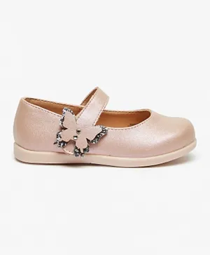 Barefeet Butterfly Applique Mary Jane Shoes with Hook and Loop Closure-PINK