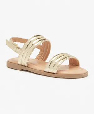Juniors - Stitch Detail Strap Sandals with Hook and Loop Closure - Gold