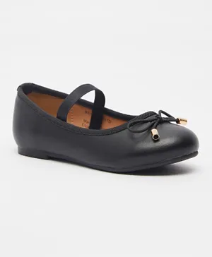 Juniors - Round Toe Ballerina Shoes with Elastic Strap Detail - Black