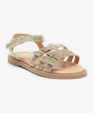 Juniors - Strappy Sandals with Hook and Loop Closure - Gold