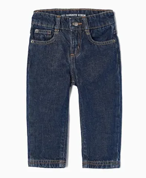 زيبي - بنطال جينز بطول كامل وبزرار للإغلاق - كحلي