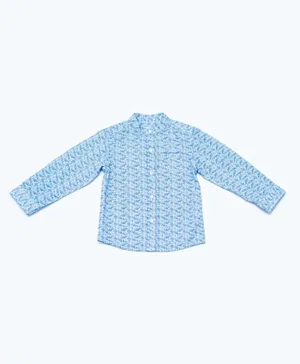 R&B Kids - LS Aop Button Down Mandarin Shirt - Blue