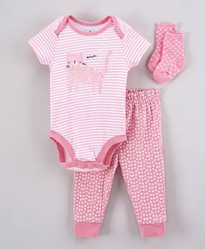 Lily and Jack Cat Bodysuit with Joggers And Socks Set - Baby Pink