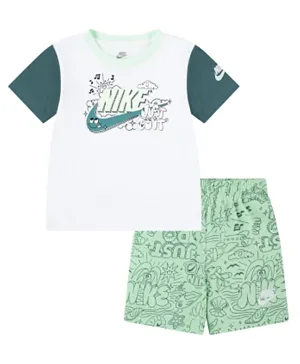 Nike Sportswear Create Your Own Adventure T-shirt and Shorts Set - White & Green