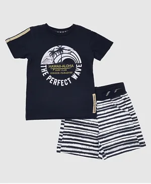 R&B Kids - Printed T-Shirt And Shorts Set - Navy Blue