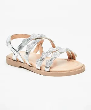 Juniors - Heart Accent Sandal with Hook and Loop Closure - Silver