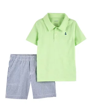 Carter's Polo T-Shirt & Striped Shorts Set - Green