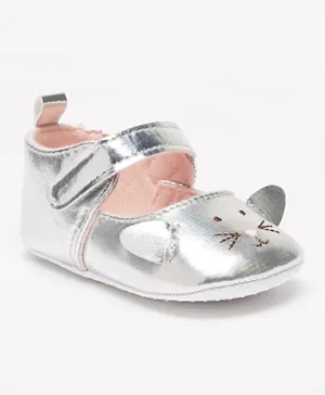 Flora Bella By Shoexpress - Mouse Embroidered Booties with Hook and Loop Closure - Silver